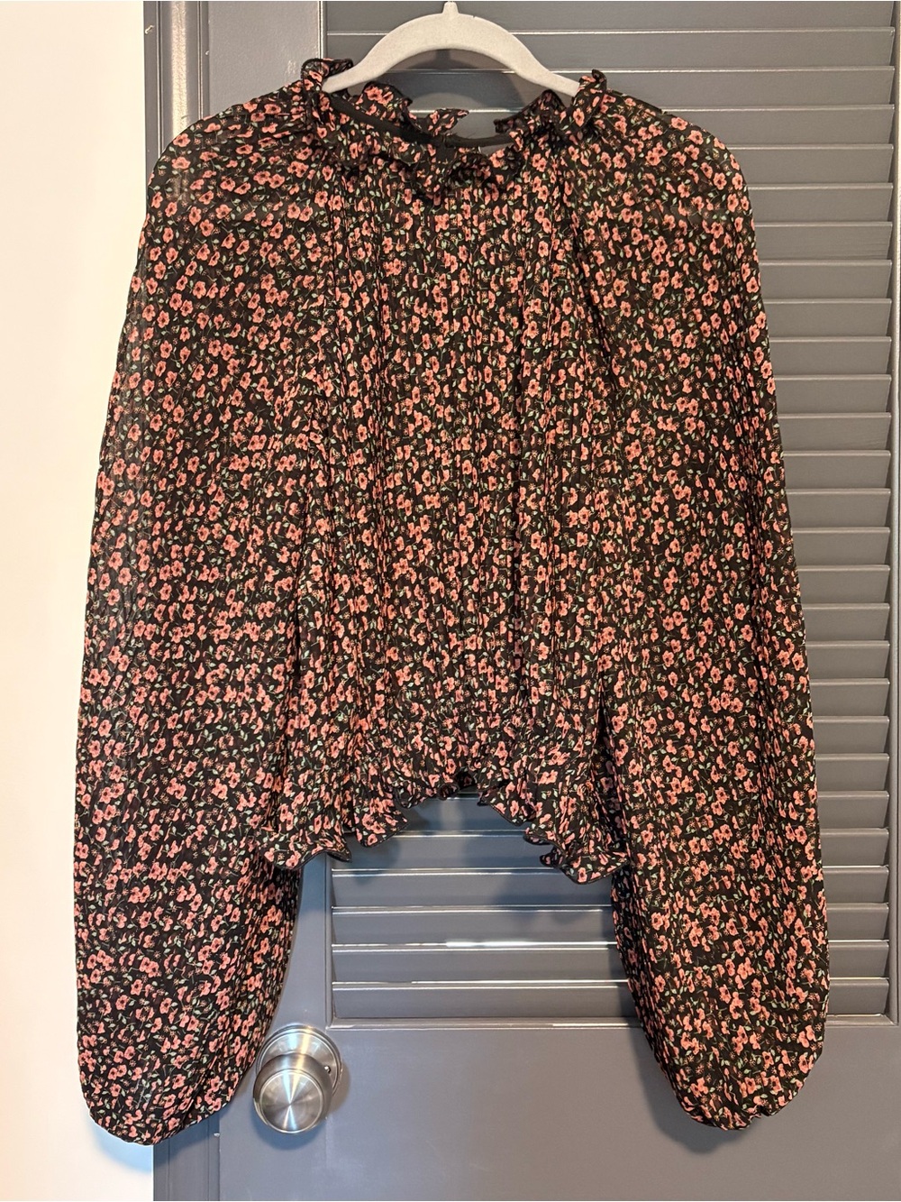 C/Meo Collective Longevity Pleated Floral Balloon-Sleeve Top
